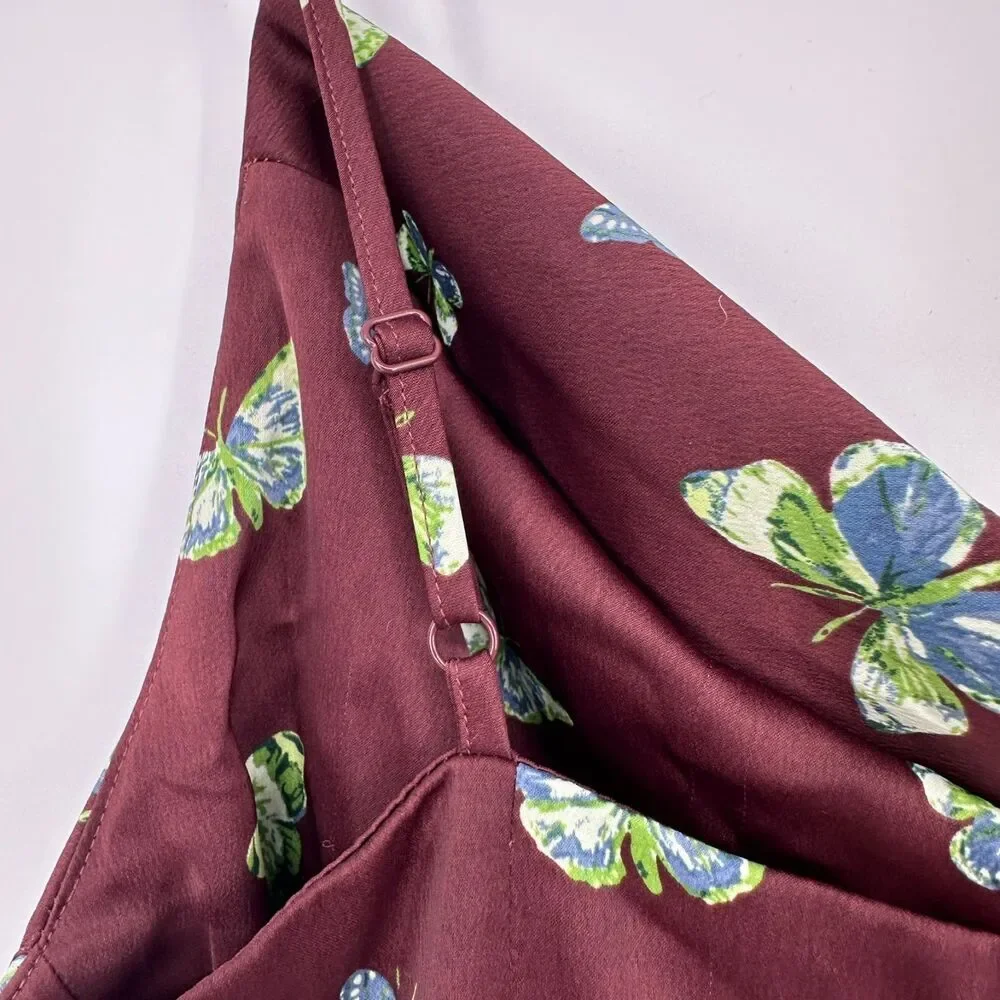 Urban Outfitters Y2K Mini Satin Slip Dress Size M Brown Butterflies Whimsical - Picture 7 of 10